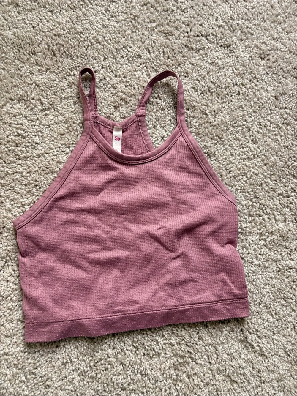 Ribbed High-Neck Crop Tank - Dusty Mauve
